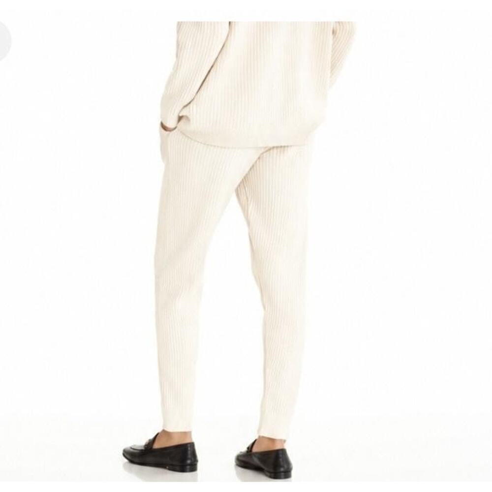State Cashmere Jogger Pants Womens XL Ivory 100% Cashmere Ribbed Knit Lounge